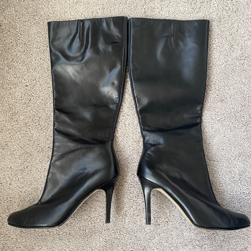 HALOGEN Black Leather Knee Heel Boots 8.5